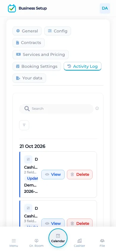 Activity log on a phone screen
