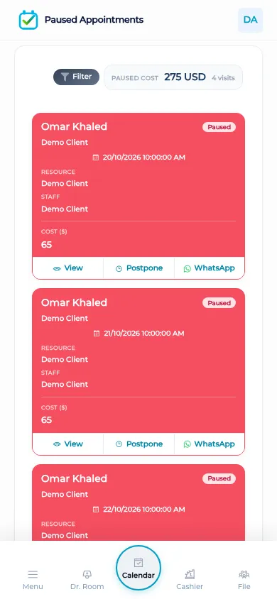 Appointments on a phone screen