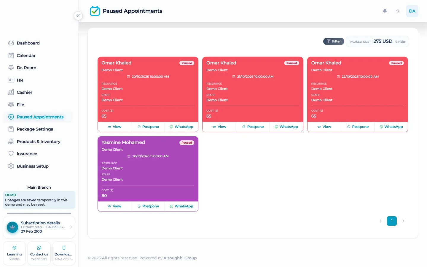 Booking settings for capacity, staff, and intervals