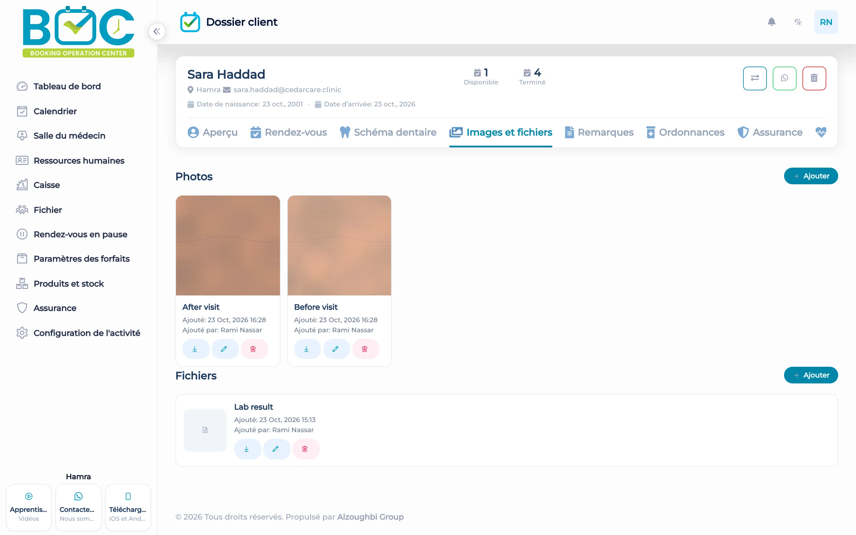 Images et fichiers du client