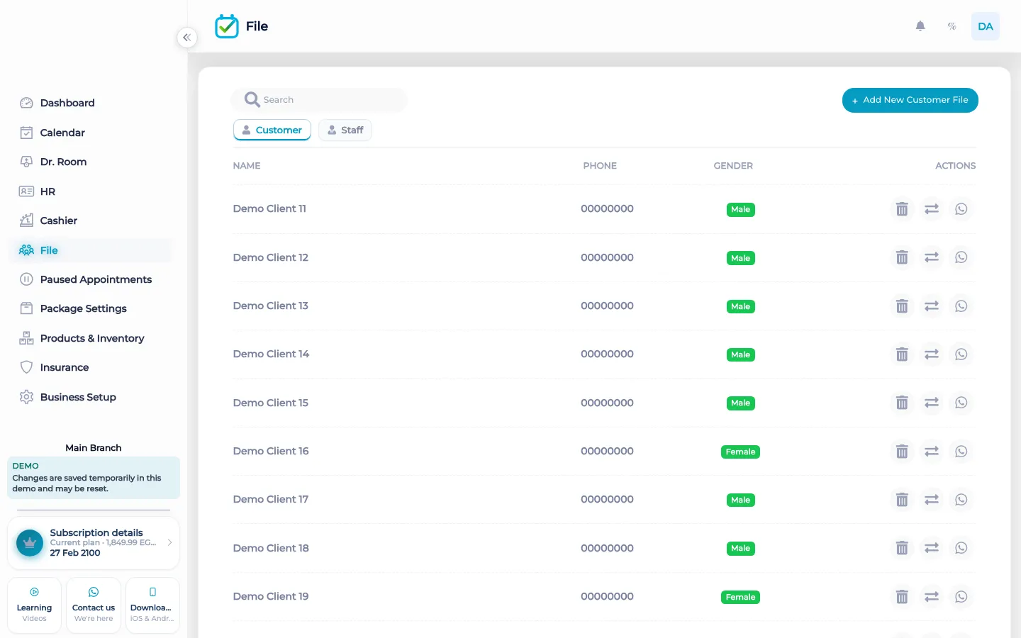 A BOC client file with visits and details