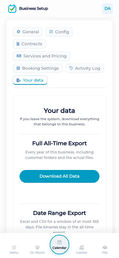 BOC data export on a phone