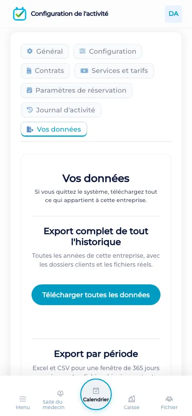 Export des données BOC sur un téléphone