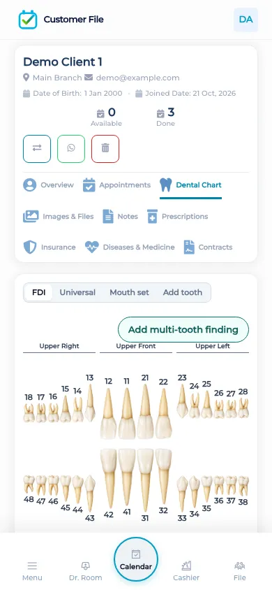 The BOC dental chart on a phone