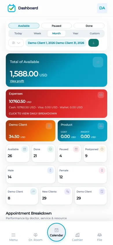 The BOC dashboard on a phone-sized workspace