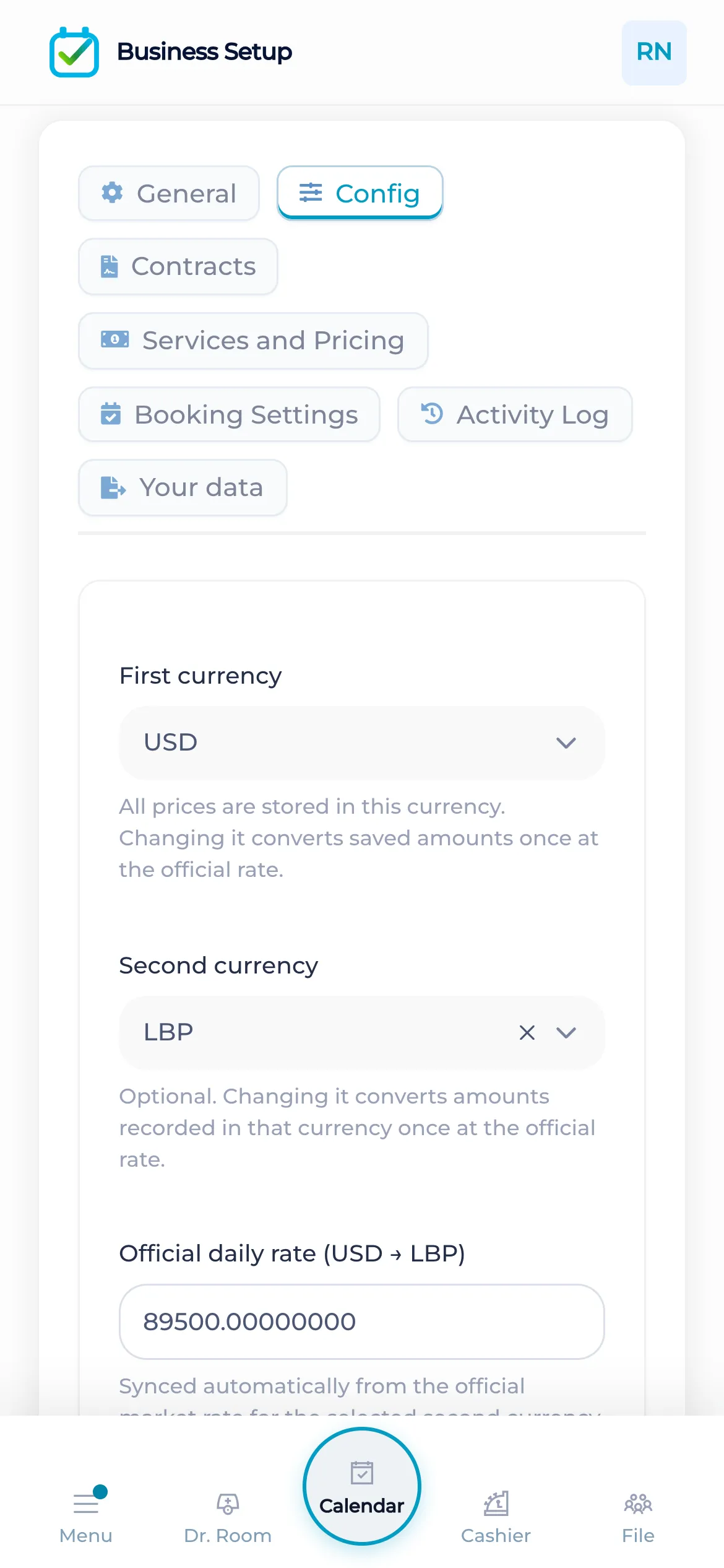 Currency settings on a phone