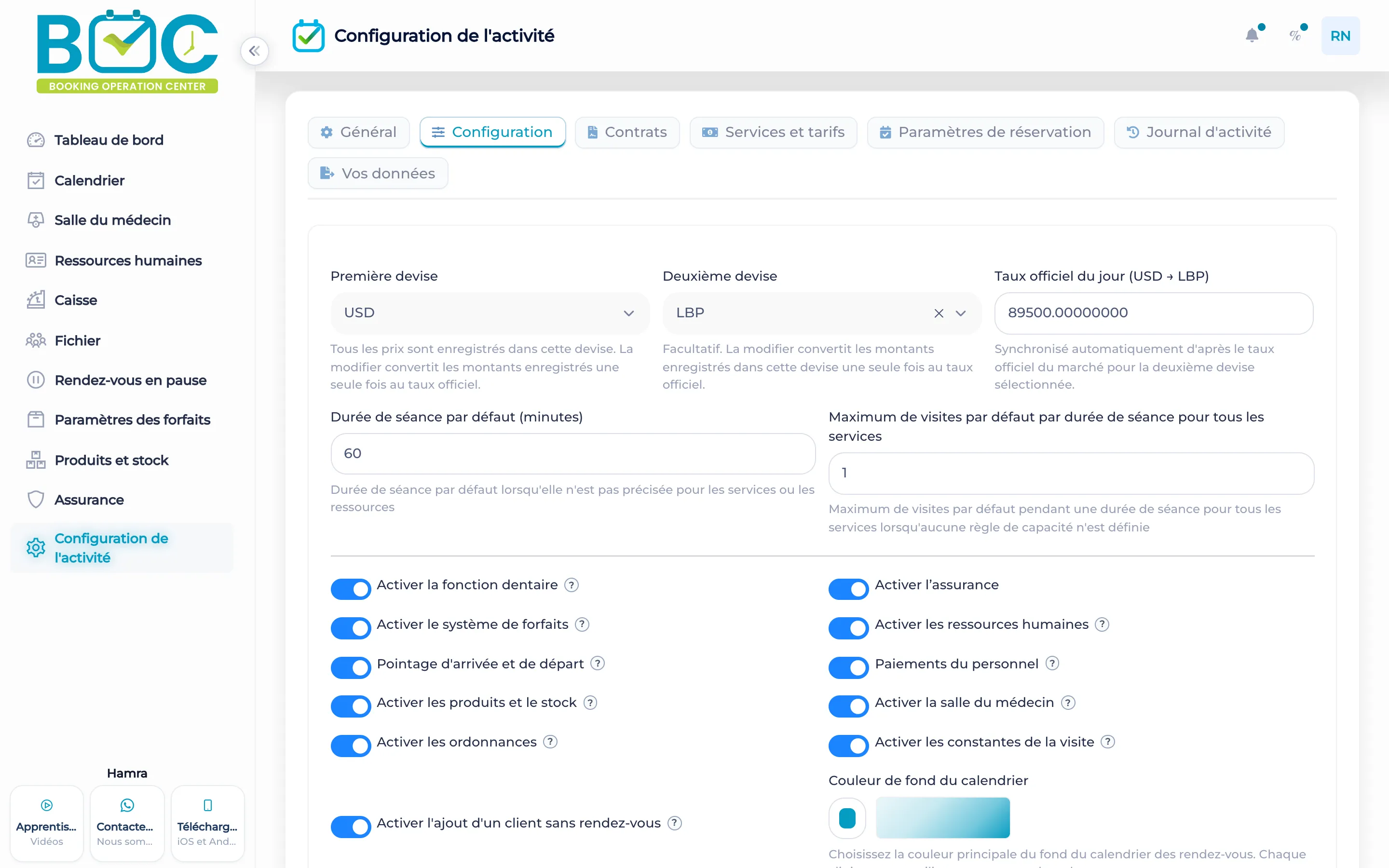 Paramètres des devises