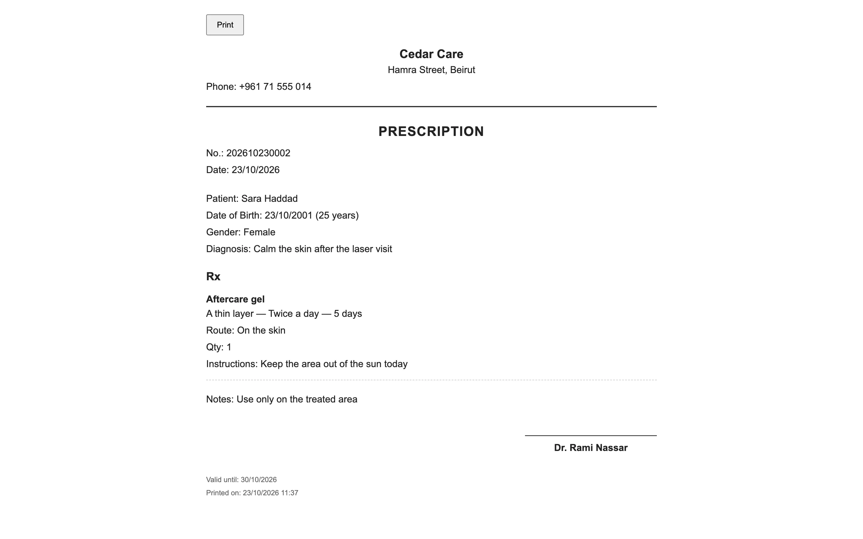 Printed prescription