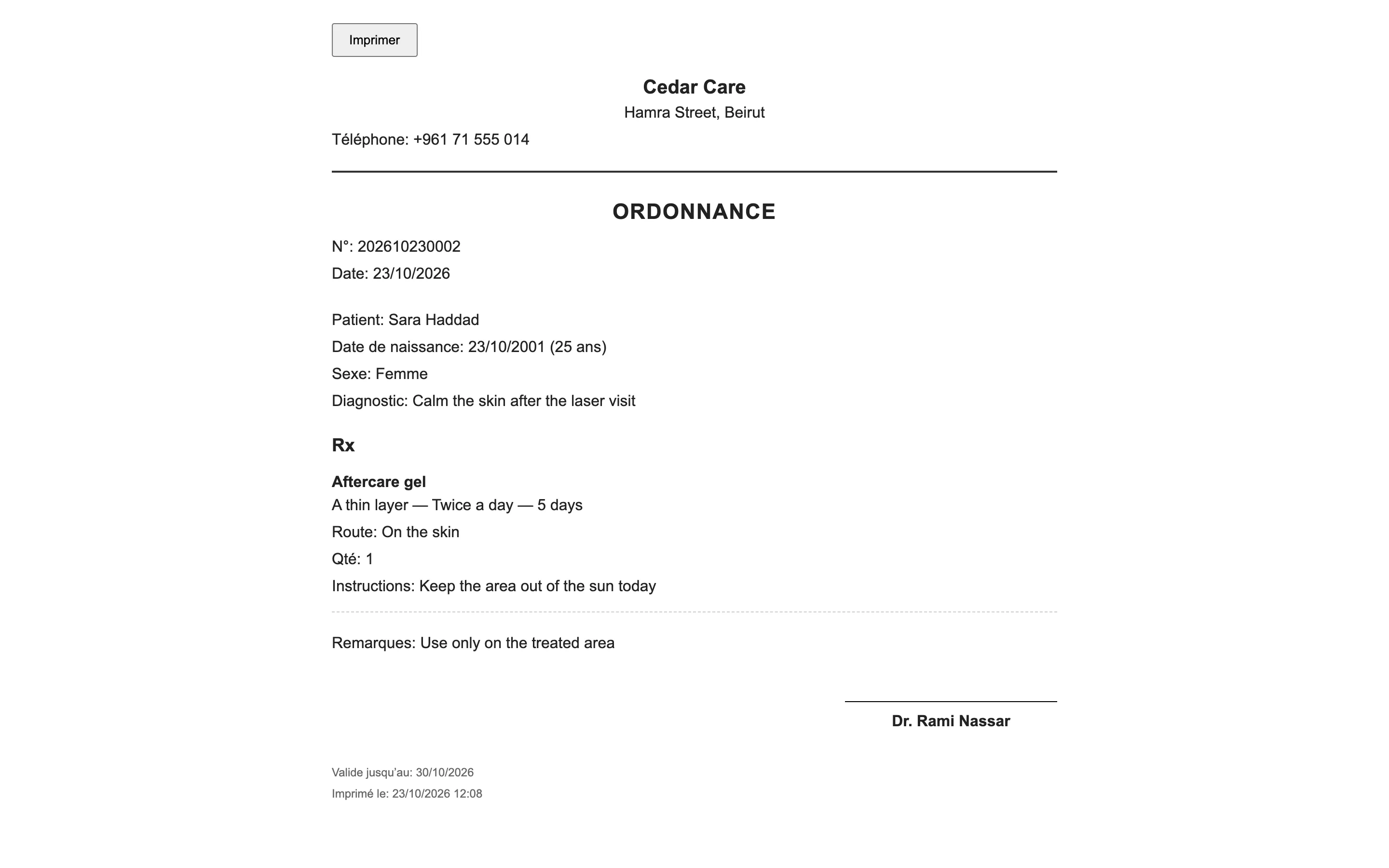 Ordonnance imprimée