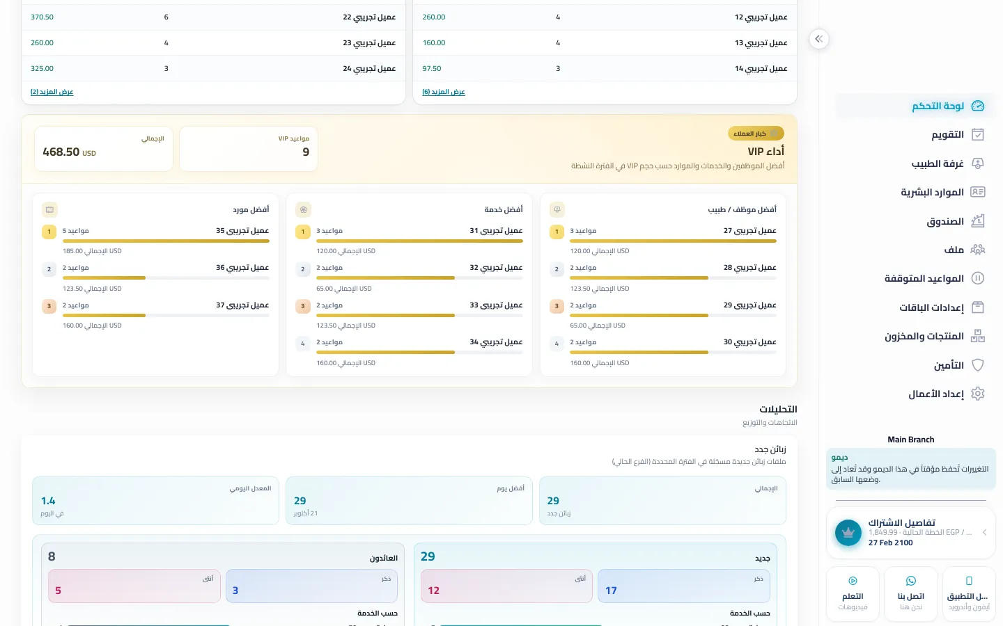 تصفية اللوحة لليوم والخدمة والموظف والمورد
