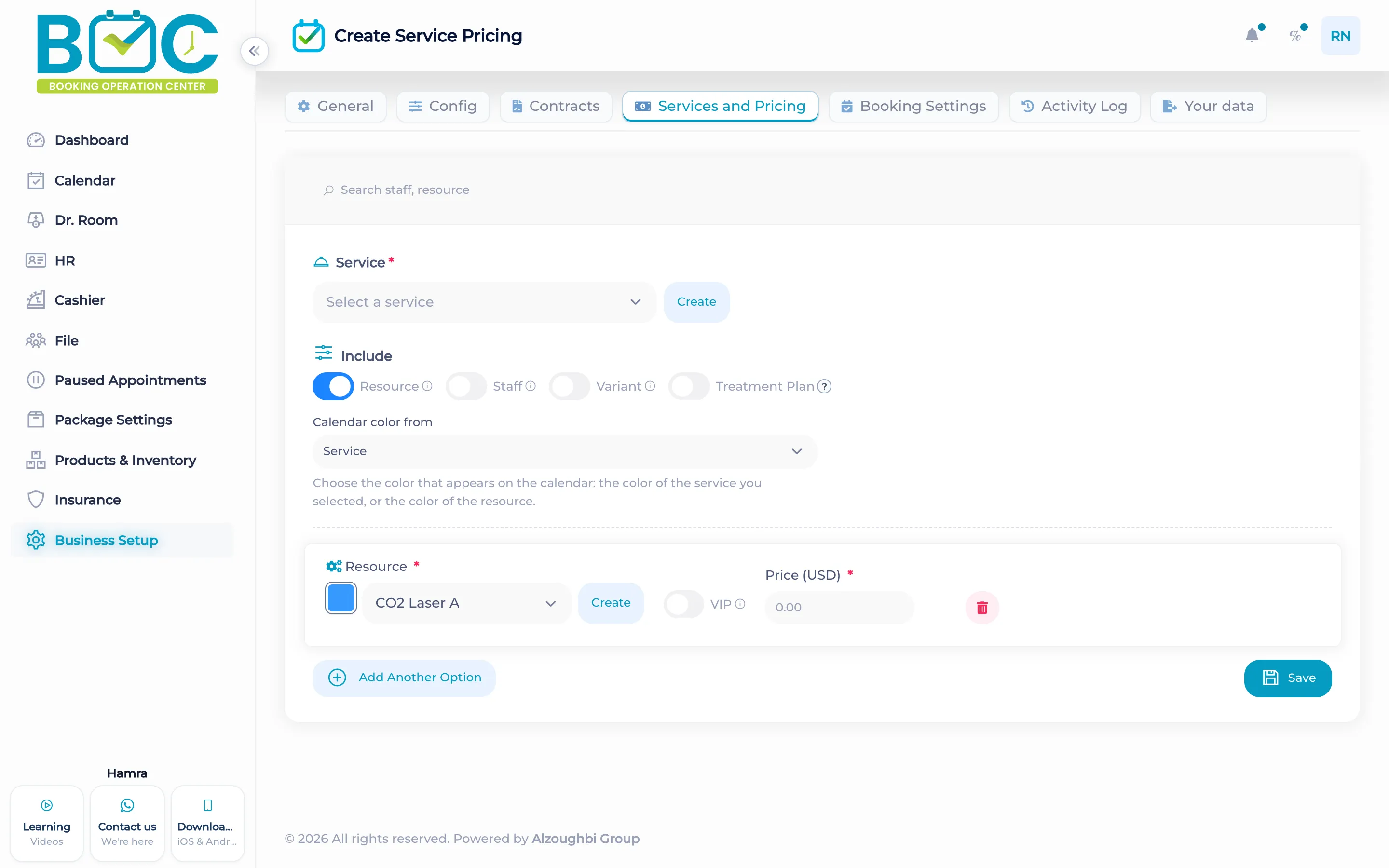 Service price with a resource
