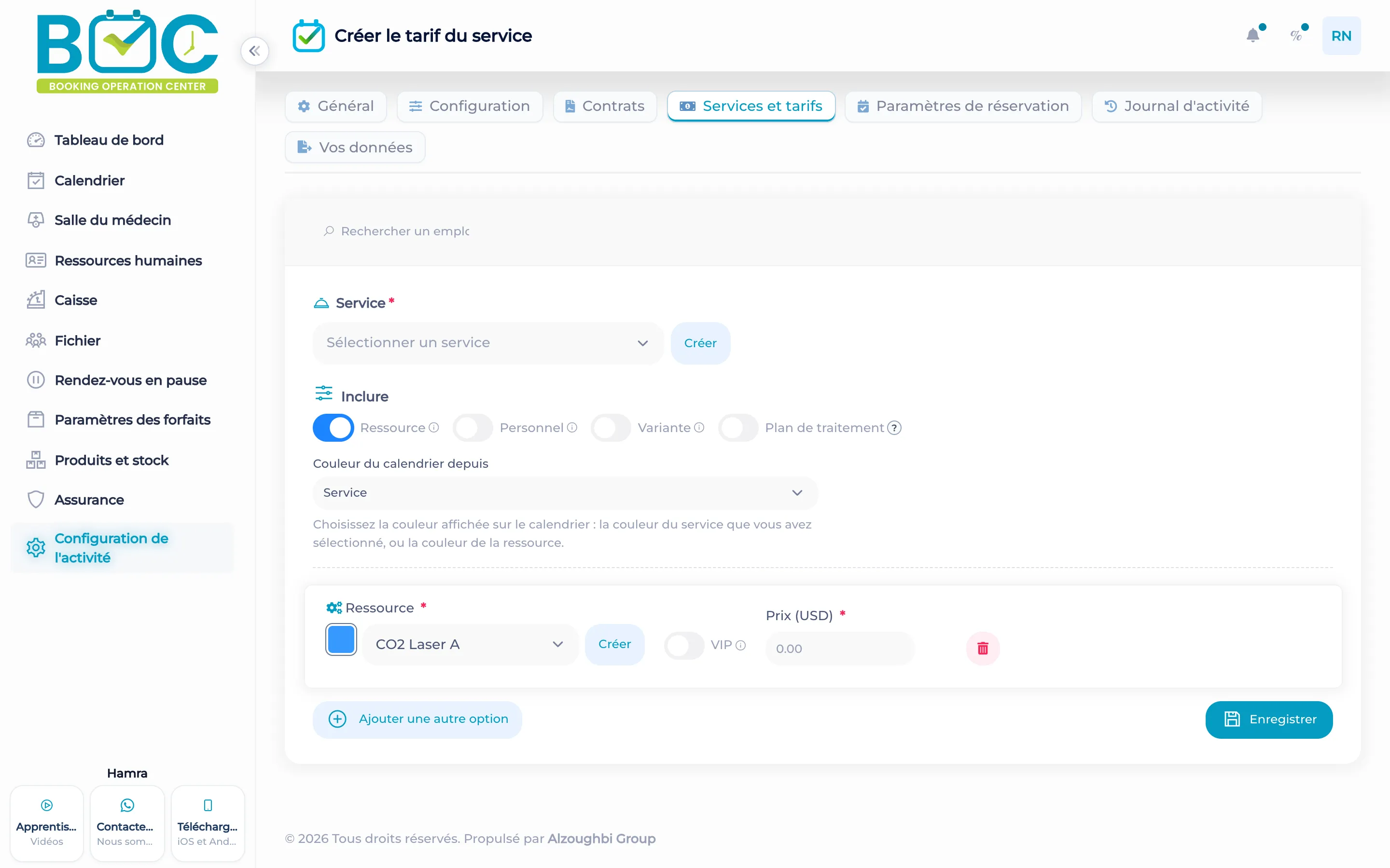 Tarif avec une ressource