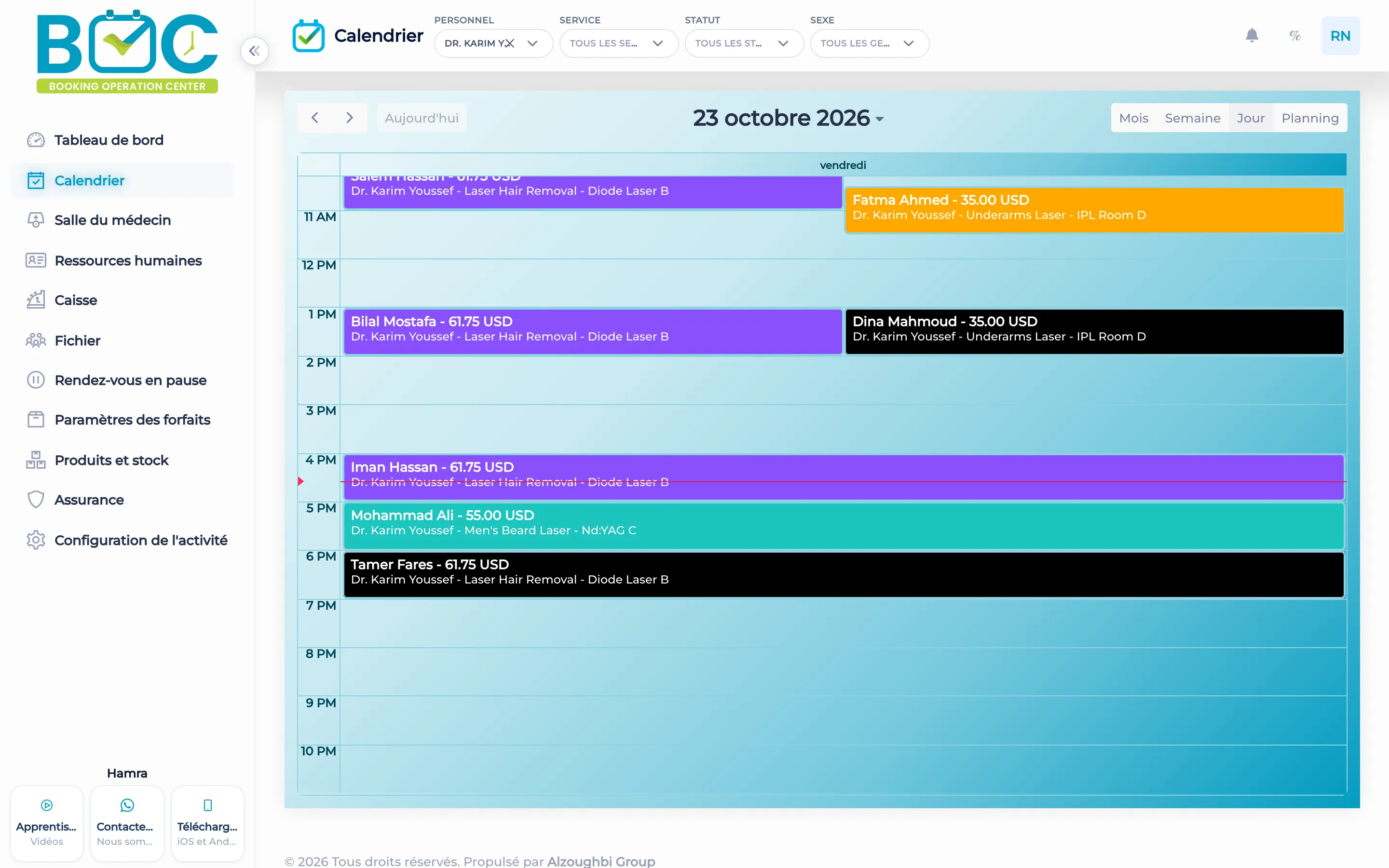Calendrier avec les ressources
