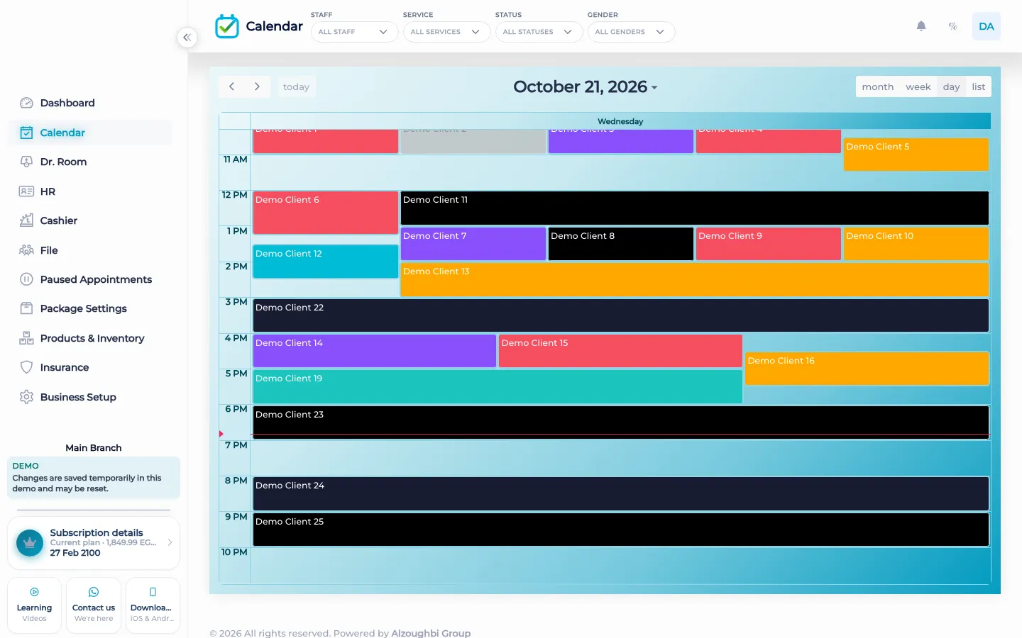 The BOC appointment calendar for one day